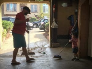 Aria helping me sweep.