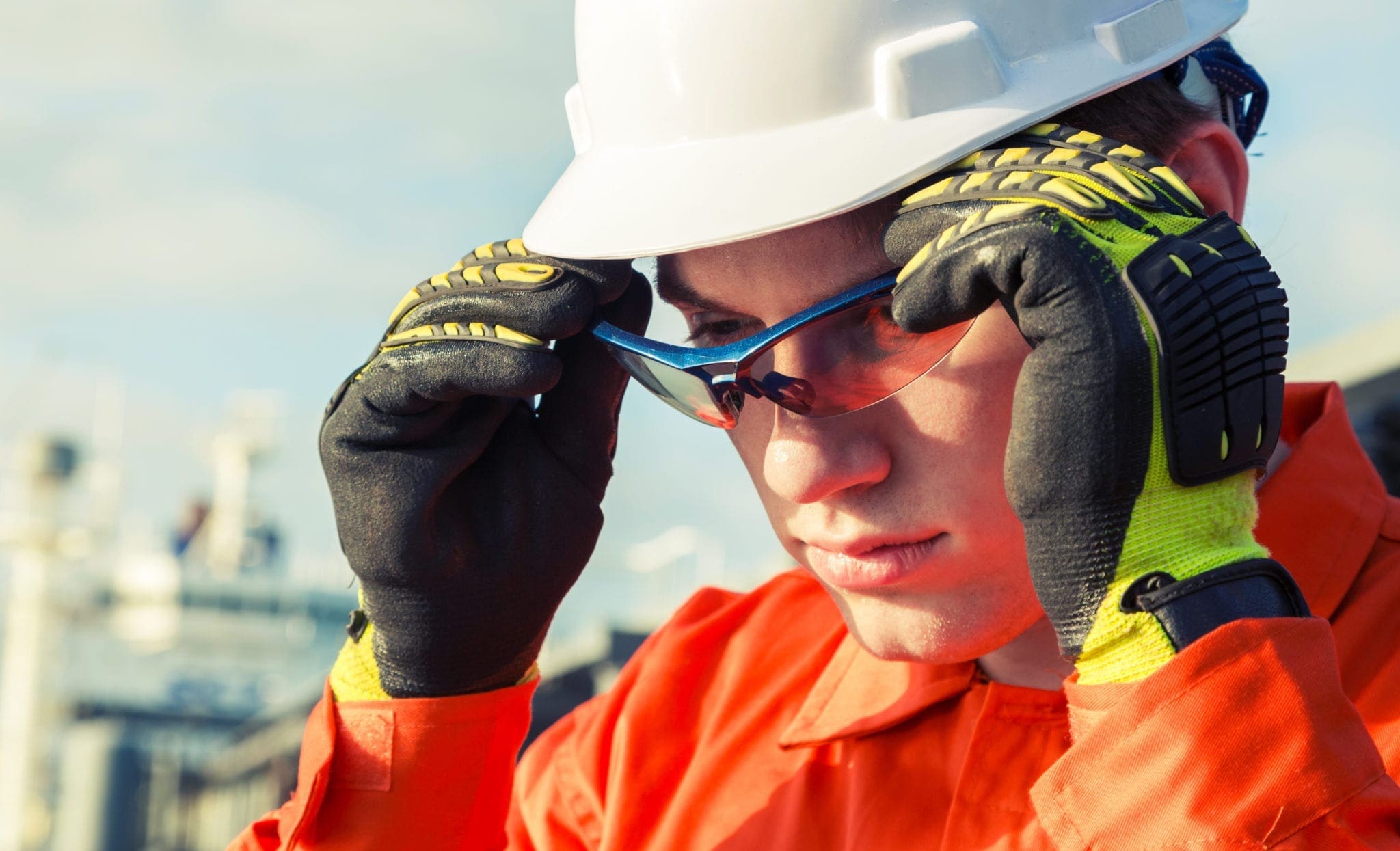 Engineer wearing safety goggles