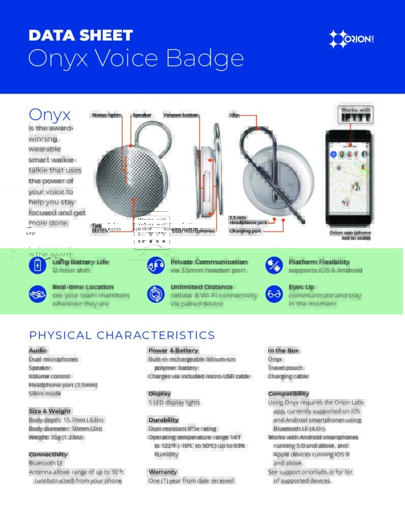 Onyx Voice Badge Data Sheet