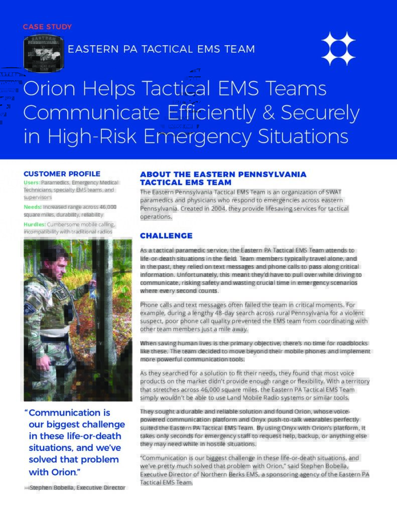 Eastern PA Tactical EMS Case Study