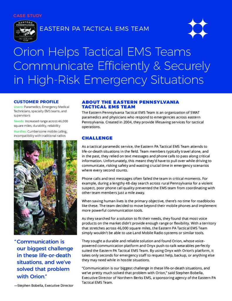 Eastern PA Tactical EMS Case Study