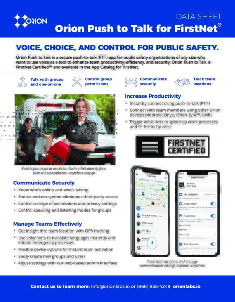 Orion Push to Talk for FirstNet® Fact Sheet