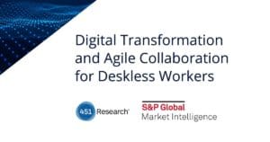 Text image: “Digital Transformation and Agile Collaboration for Deskless Workers” with logos for 451 Research and S&P Global Market Intelligence